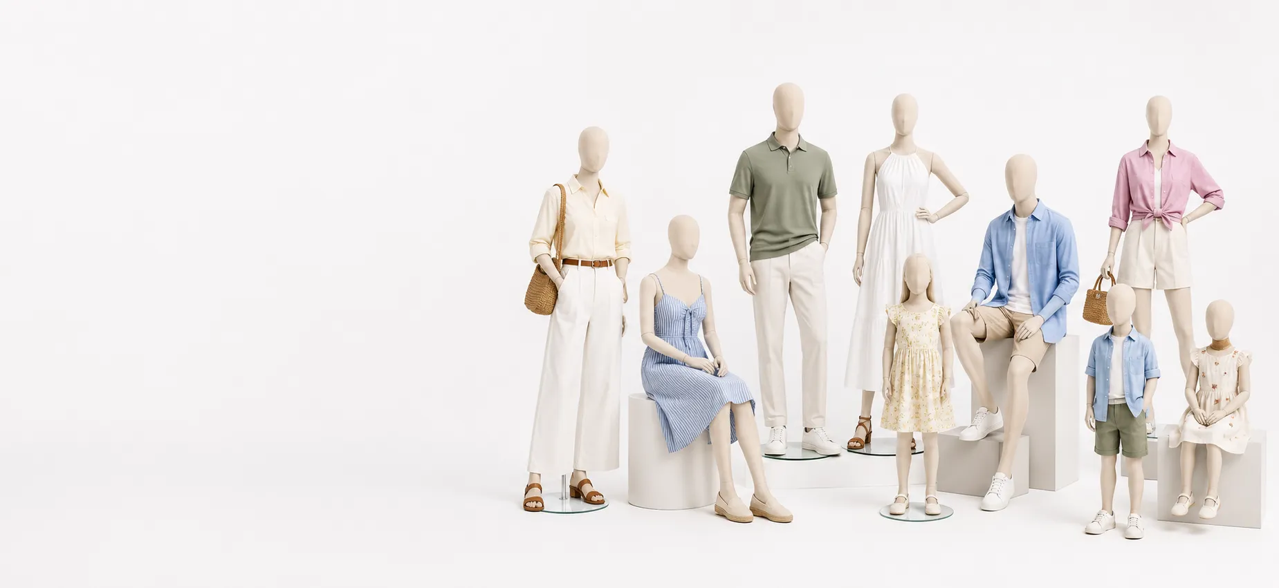 Fashion models in a bright studio apparel campaign